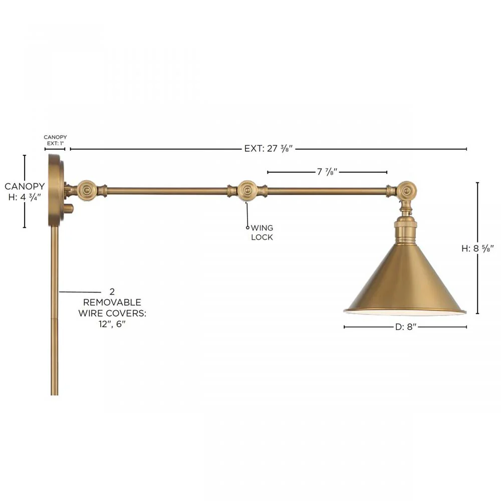 Delancey Swing Arm Lamp Burnished Brass w/ Switch 120v - Image 6