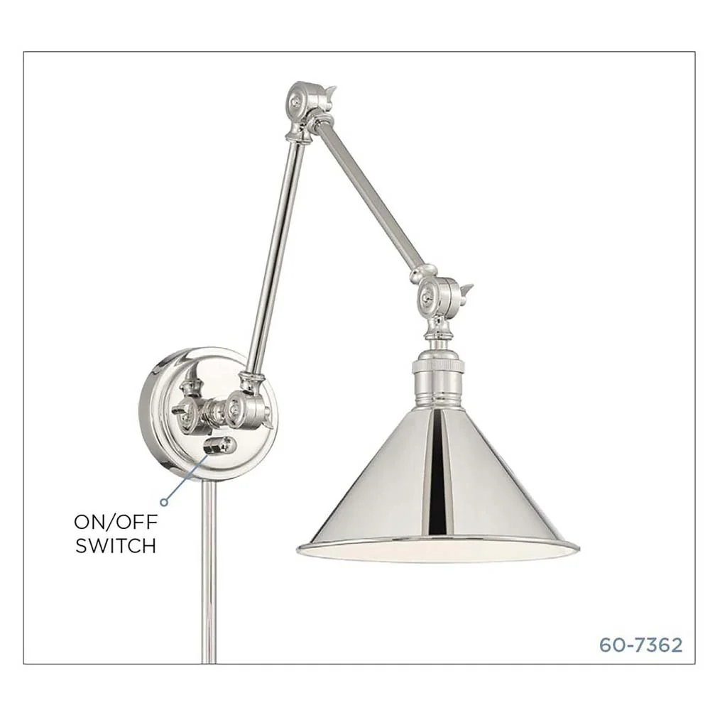 Delancey Swing Arm Lamp Polished Nickel w/ Switch 120v - Image 6