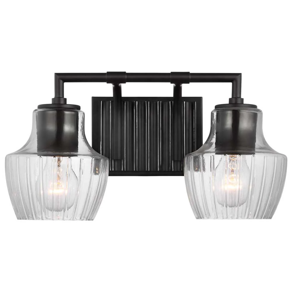 Destin 2-Light Vanity E26 Base 60w Black & Silver Finish Clear Ribbed Glass - Image 2