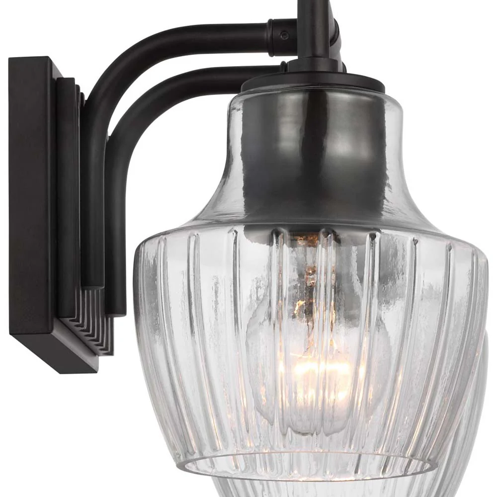 Destin 2-Light Vanity E26 Base 60w Black & Silver Finish Clear Ribbed Glass - Image 3