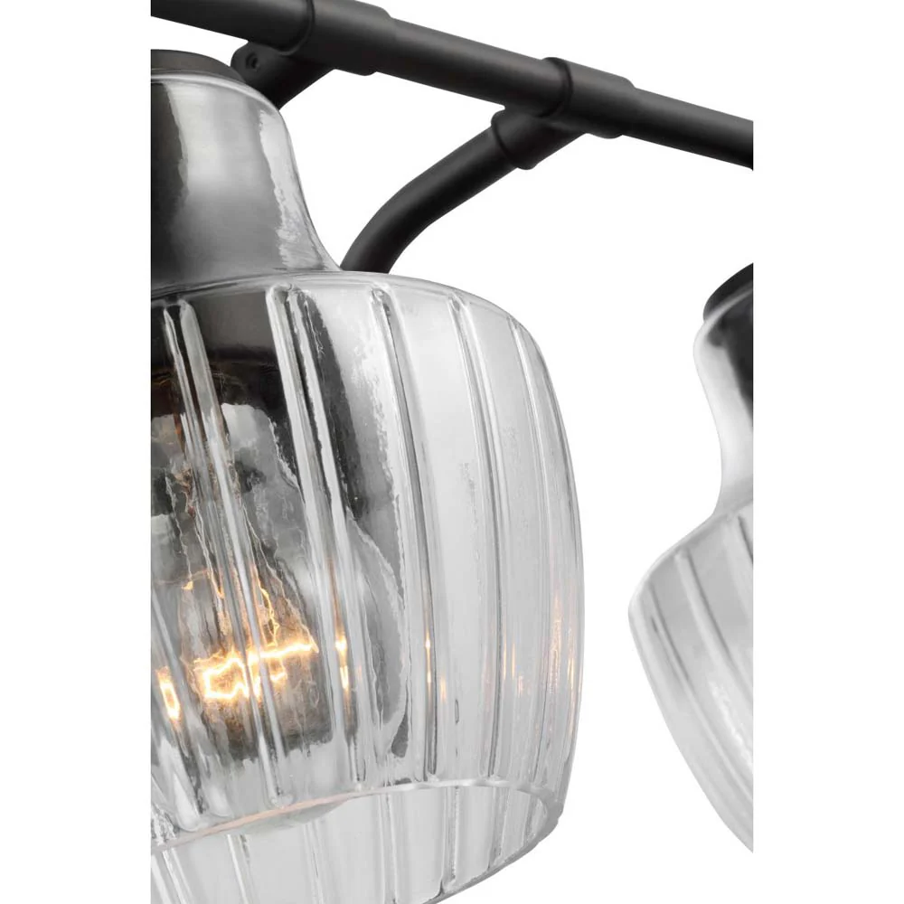 Destin 2-Light Vanity E26 Base 60w Black & Silver Finish Clear Ribbed Glass - Image 4