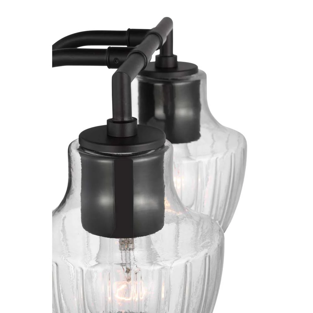 Destin 2-Light Vanity E26 Base 60w Black & Silver Finish Clear Ribbed Glass - Image 5
