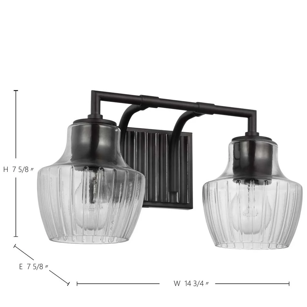 Destin 2-Light Vanity E26 Base 60w Black & Silver Finish Clear Ribbed Glass - Image 6
