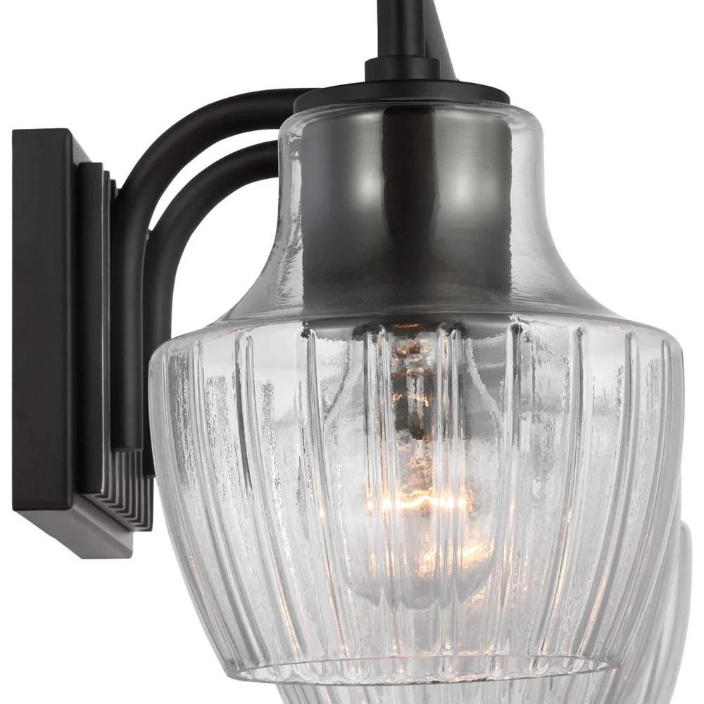 Destin 3-Light Vanity E26 Base 60w Black & Silver Finish Clear Ribbed Glass - Image 3