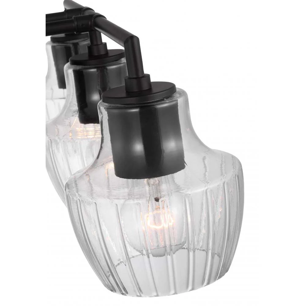 Destin 3-Light Vanity E26 Base 60w Black & Silver Finish Clear Ribbed Glass - Image 4