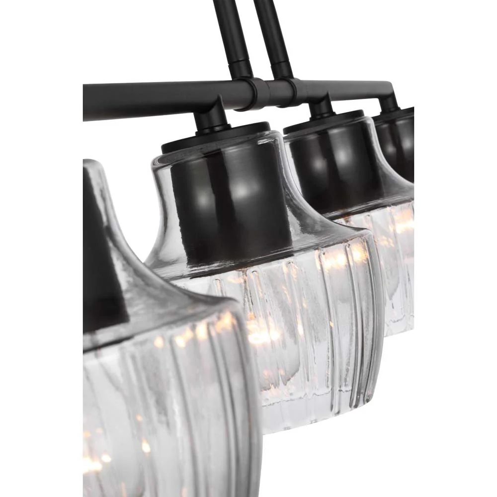 Destin 4-Light Pendant E26 Base 60w Black & Silver Finish Clear Ribbed Glass - Image 4