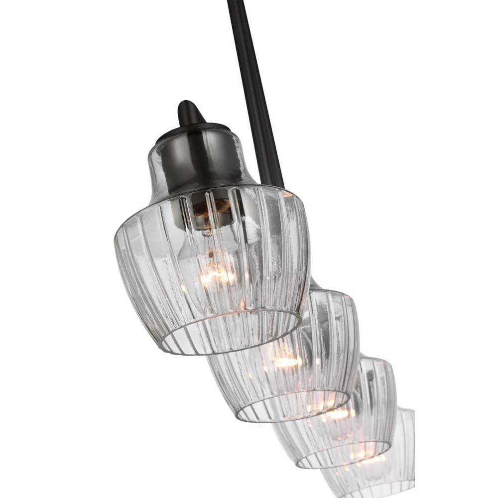 Destin 4-Light Pendant E26 Base 60w Black & Silver Finish Clear Ribbed Glass - Image 5