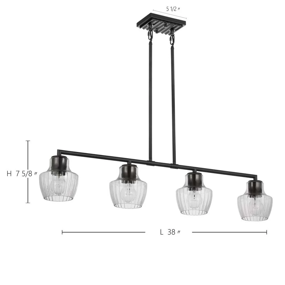 Destin 4-Light Pendant E26 Base 60w Black & Silver Finish Clear Ribbed Glass - Image 6