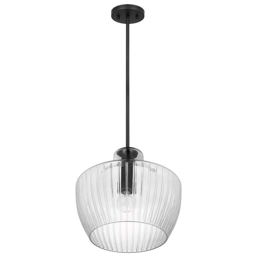 Destin Medium Pendant E26 Base Black & Silver Finish Clear Ribbed Glass - Image 2