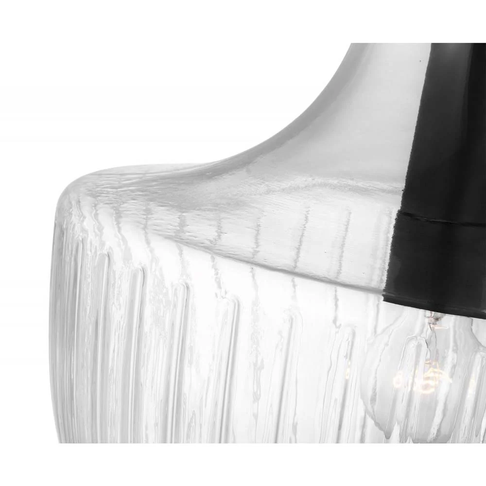 Destin Medium Pendant E26 Base Black & Silver Finish Clear Ribbed Glass - Image 4