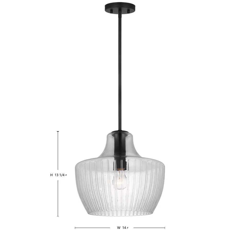 Destin Medium Pendant E26 Base Black & Silver Finish Clear Ribbed Glass - Image 5