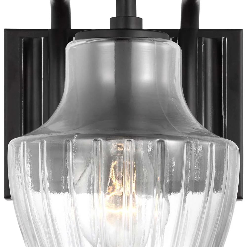 Destin Vanity E26 Base 60w Black & Silver Finish Clear Ribbed Glass - Image 2