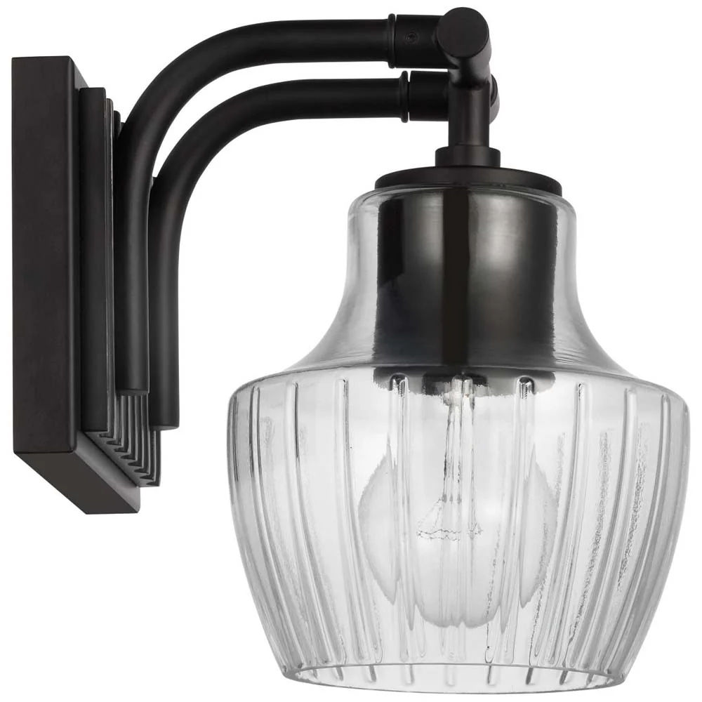 Destin Vanity E26 Base 60w Black & Silver Finish Clear Ribbed Glass - Image 3