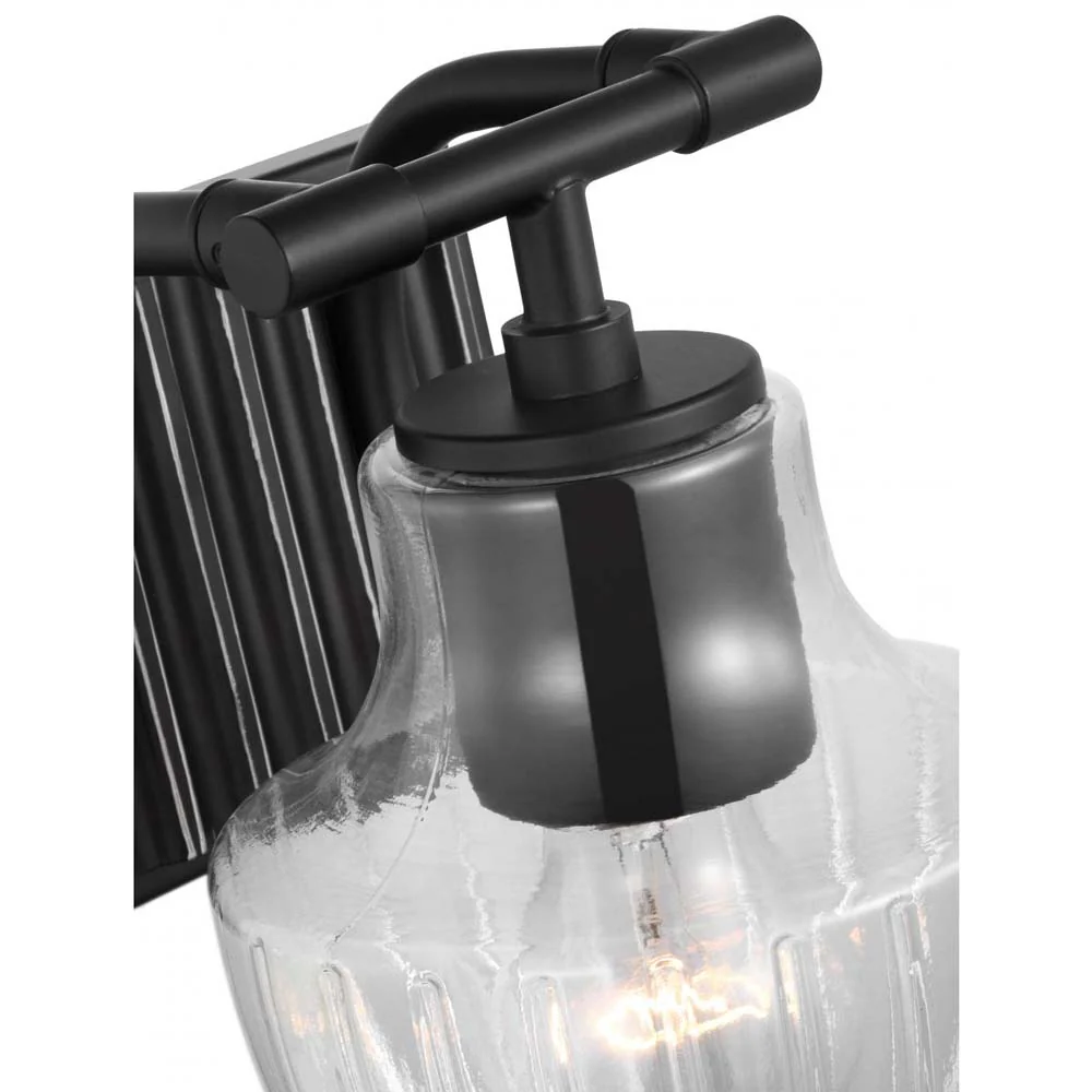 Destin Vanity E26 Base 60w Black & Silver Finish Clear Ribbed Glass - Image 4