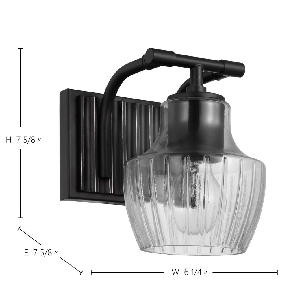Destin Vanity E26 Base 60w Black & Silver Finish Clear Ribbed Glass - Image 6