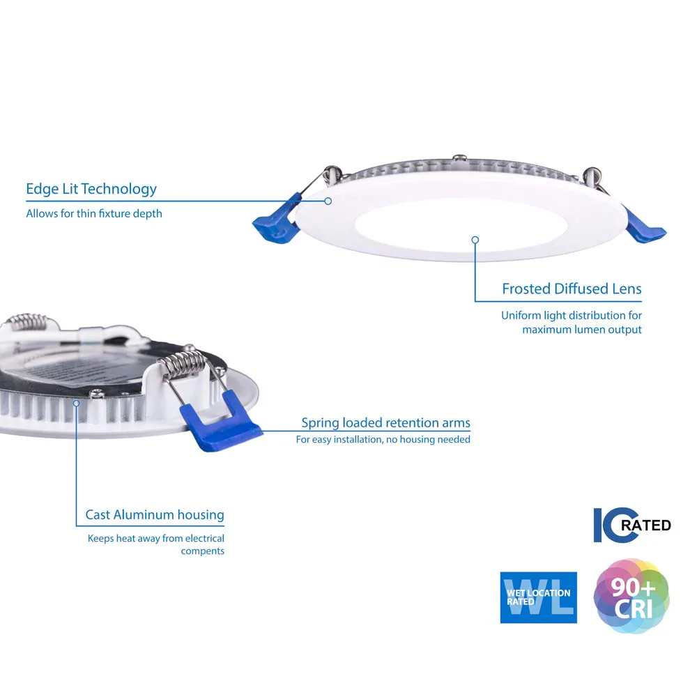 DLE6 Series 6 in. Round White Flat Panel LED Downlight in 2700K - Image 6