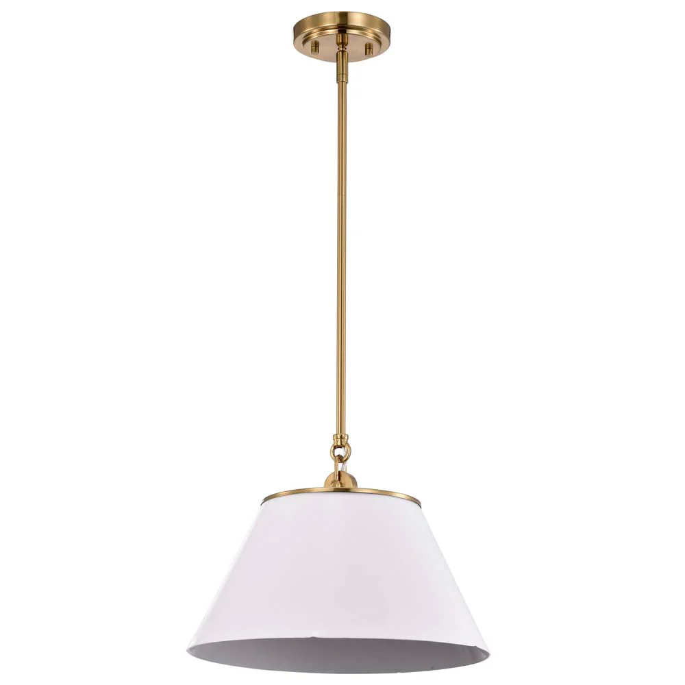Dover 1-Light Medium Pendant White with Vintage Brass