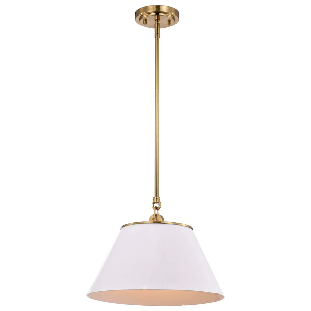 Dover 1-Light Medium Pendant White with Vintage Brass - Image 2