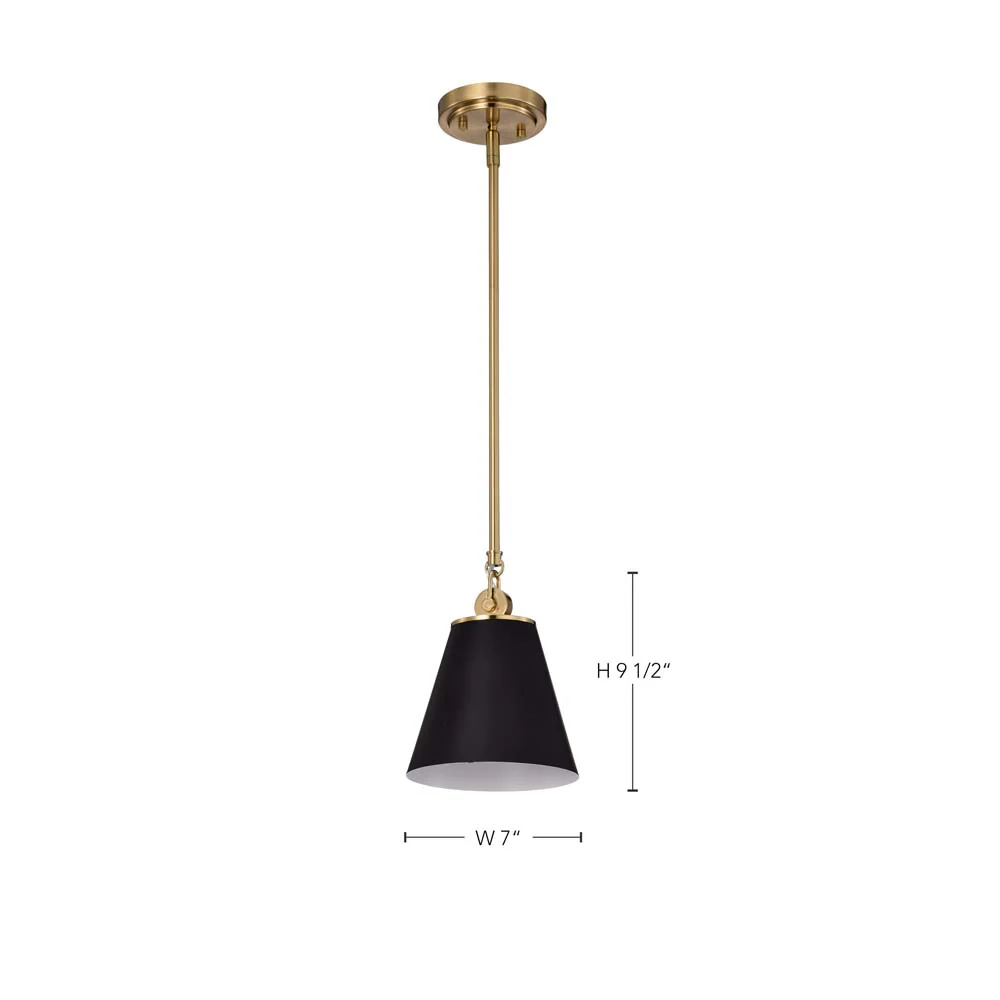 Dover 1-Light Small Pendant Black with Vintage Brass - Image 6