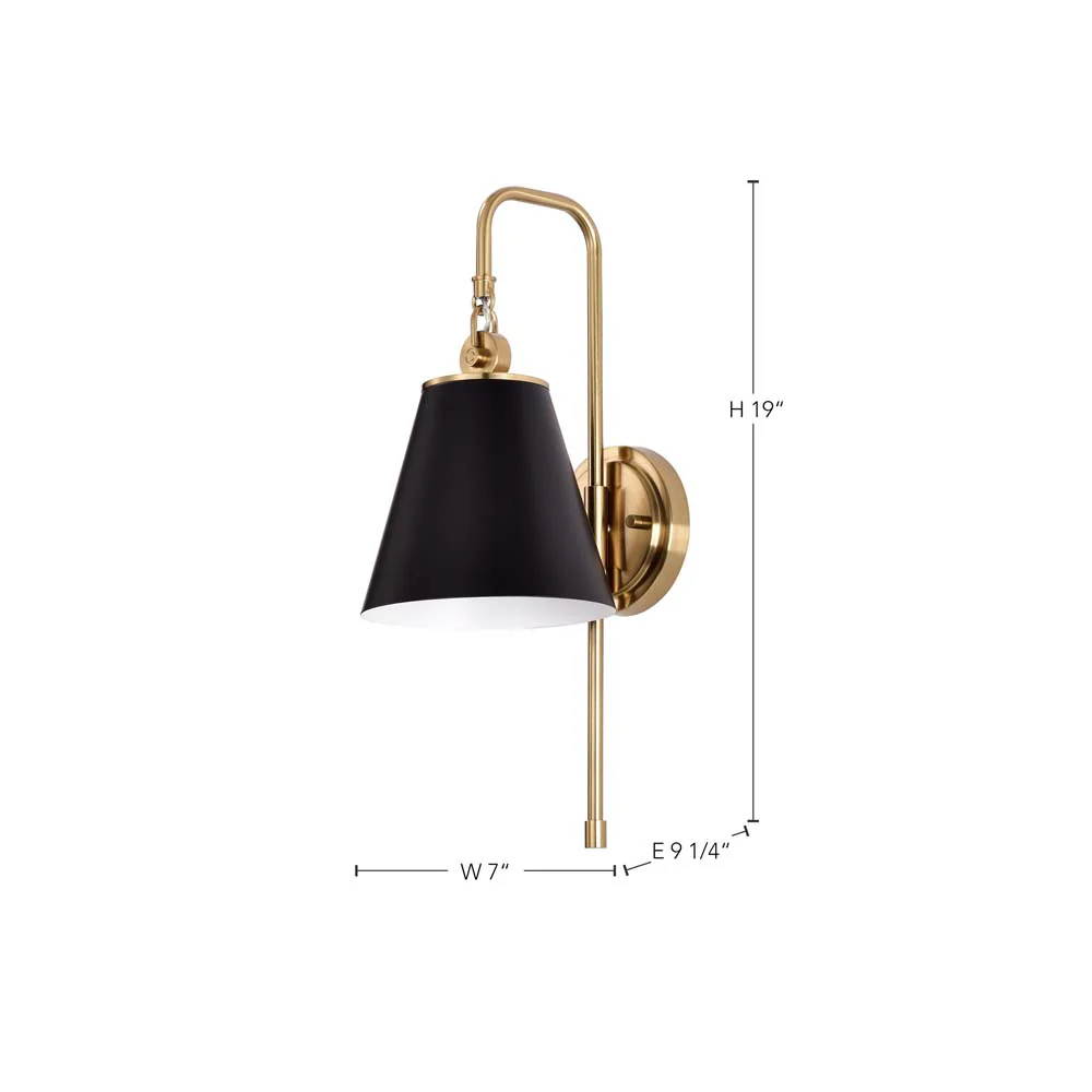 Dover 1-Light Wall Sconce Black with Vintage Brass - Image 6