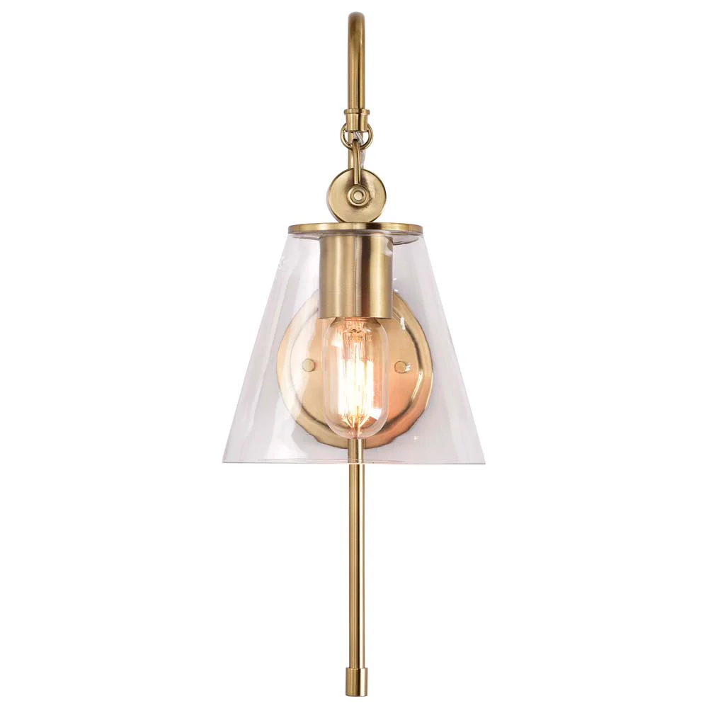 Dover 1-Light Wall Sconce Vintage Brass with Clear Glass - Image 2