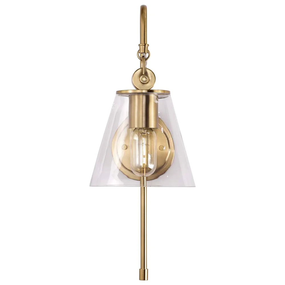 Dover 1-Light Wall Sconce Vintage Brass with Clear Glass - Image 3