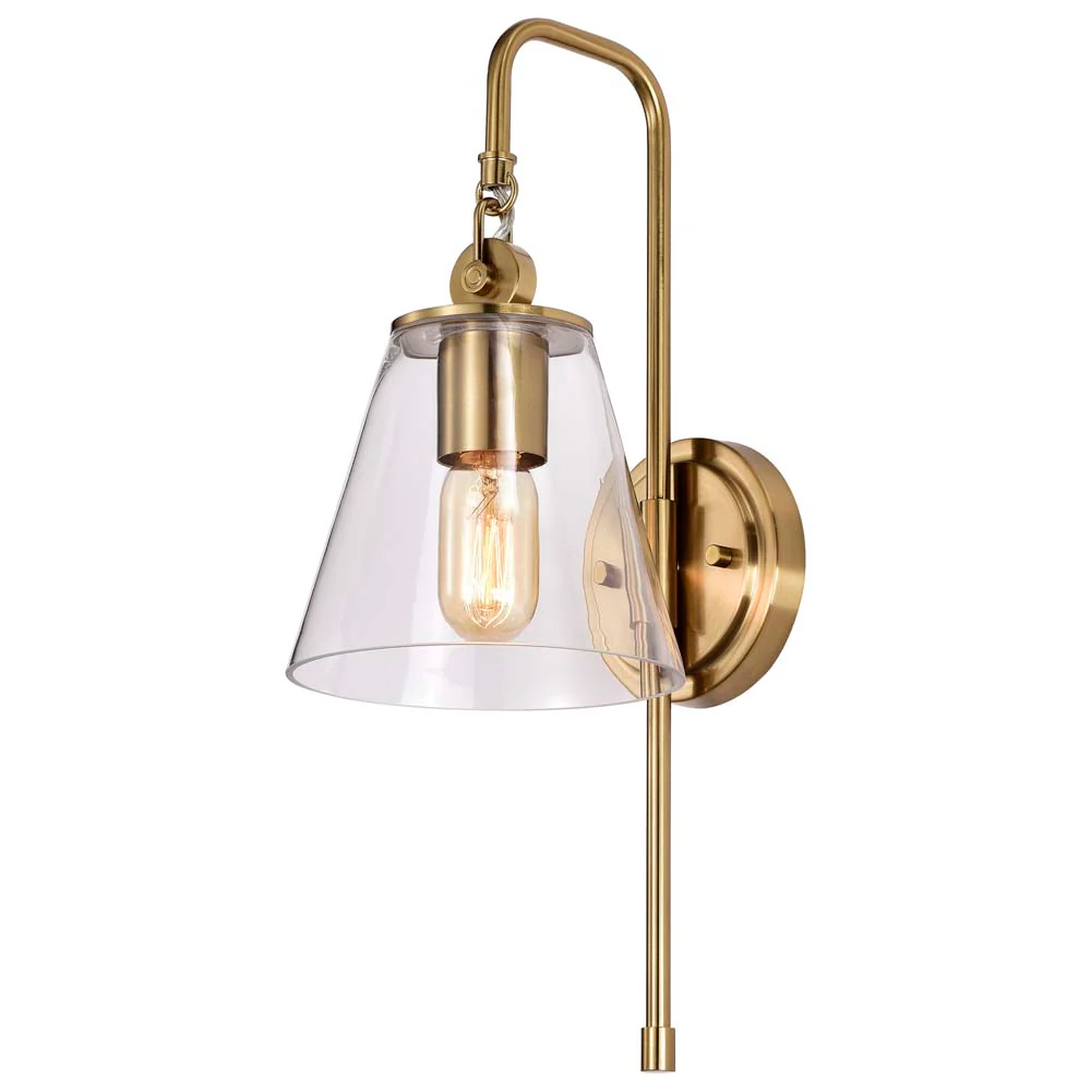 Dover 1-Light Wall Sconce Vintage Brass with Clear Glass - Image 6