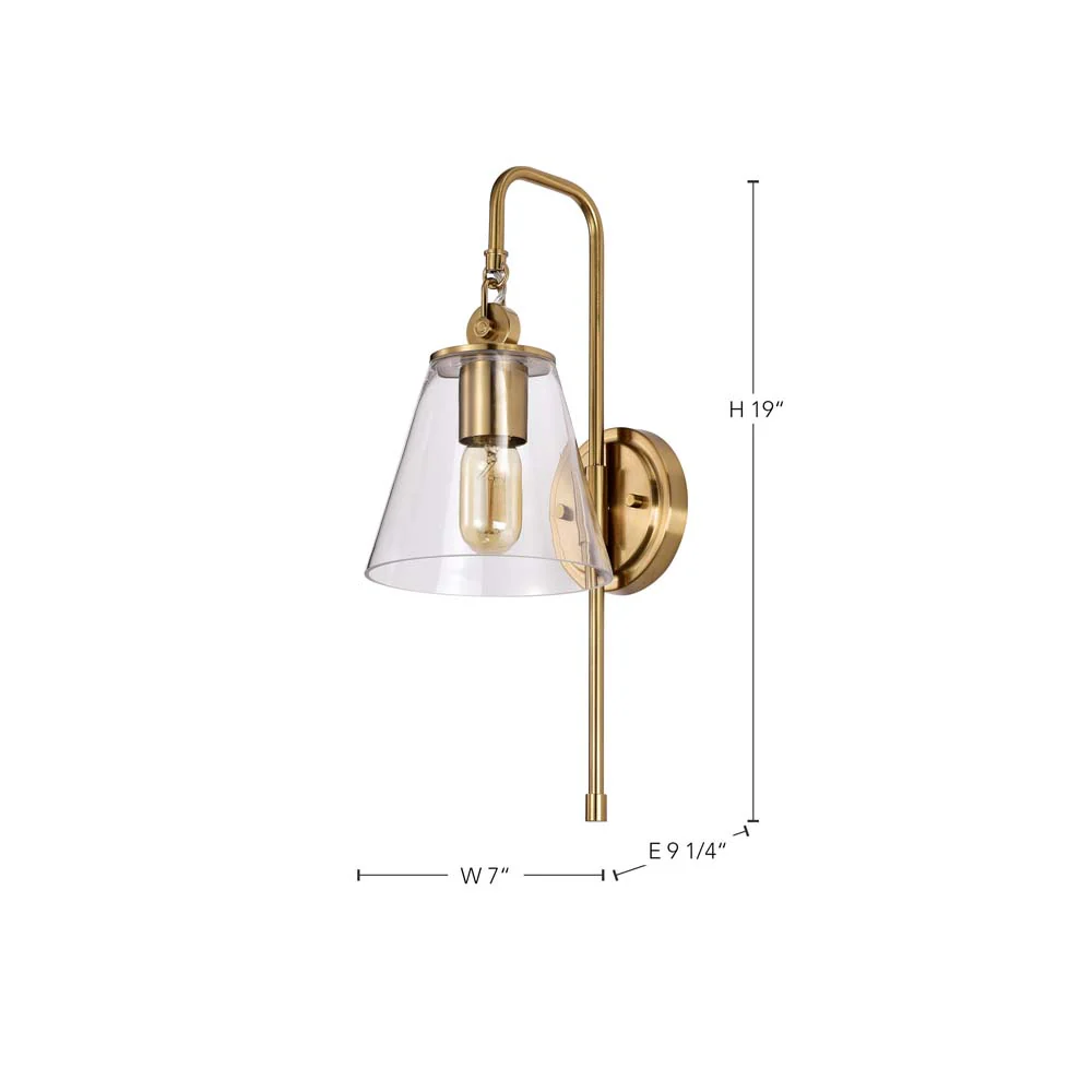 Dover 1-Light Wall Sconce Vintage Brass with Clear Glass - Image 7