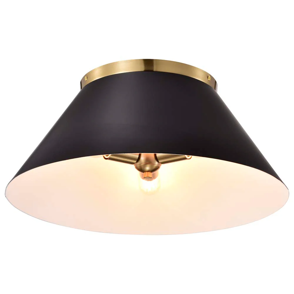 Dover 3-Light Large Flush Mount Black with Vintage Brass - Image 2