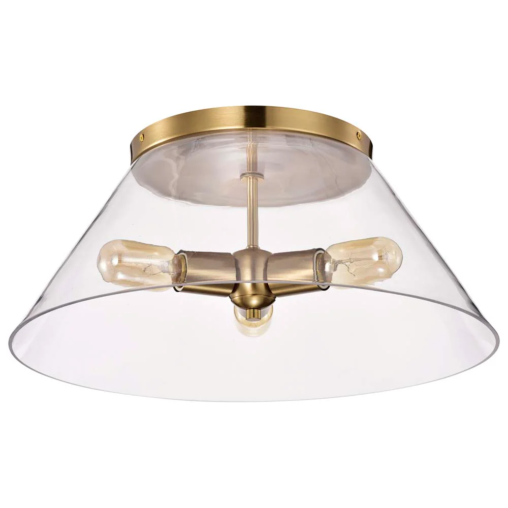 Dover 3-Light Large Flush Mount Vintage Brass with Clear Glass - Image 2