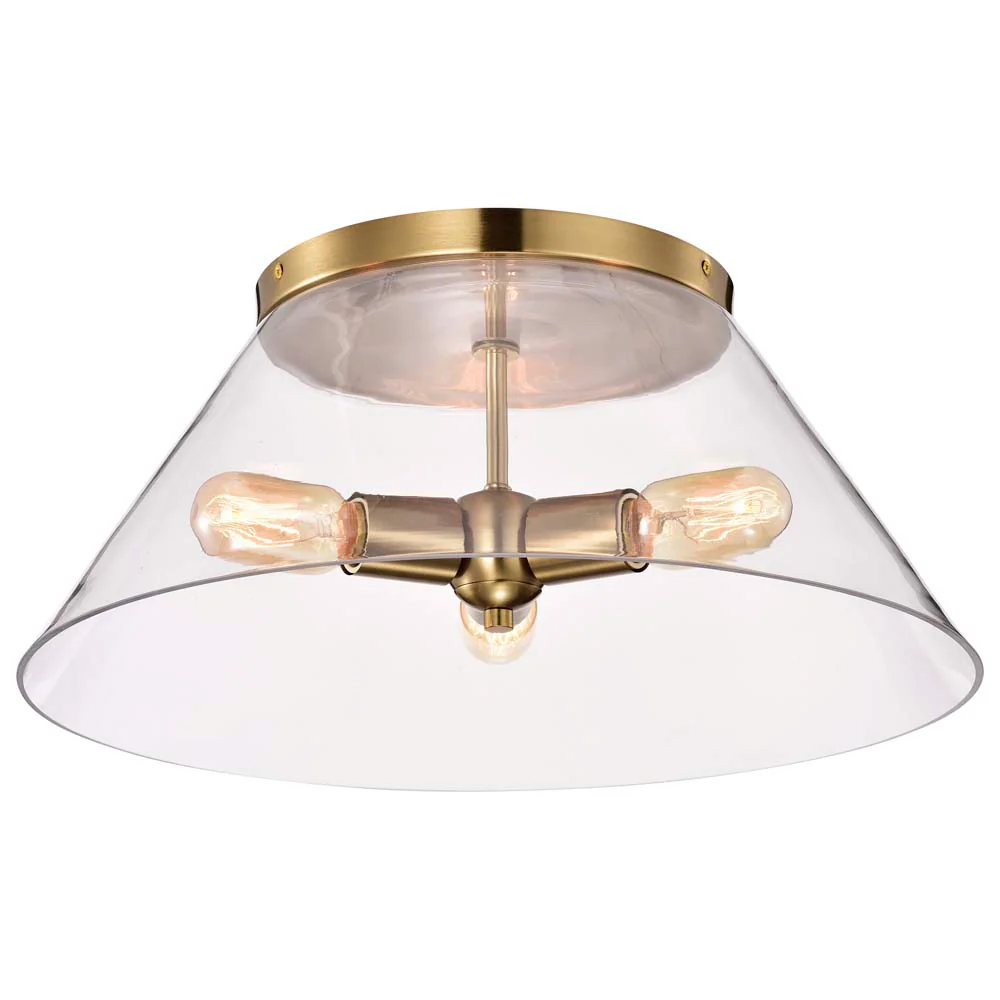 Dover 3-Light Large Flush Mount Vintage Brass with Clear Glass - Image 3