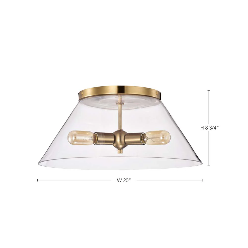 Dover 3-Light Large Flush Mount Vintage Brass with Clear Glass - Image 7