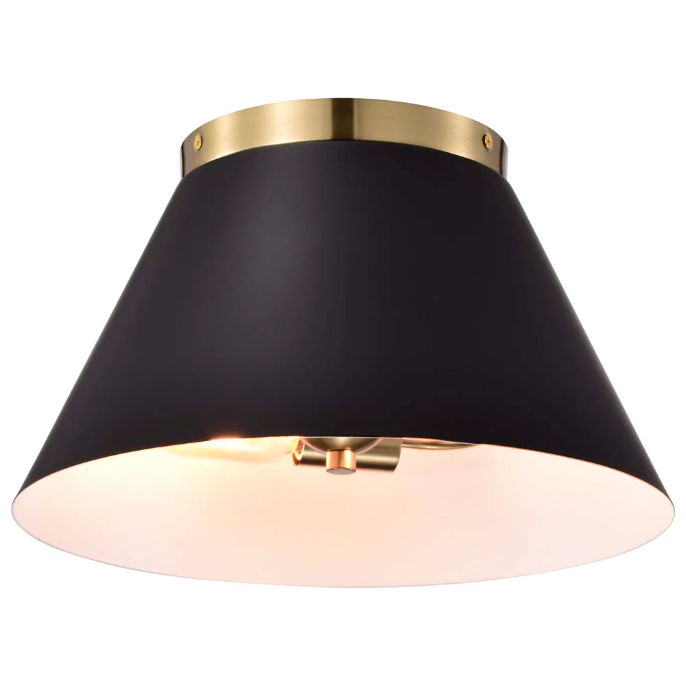 Dover 3-Light Small Flush Mount Black with Vintage Brass - Image 3