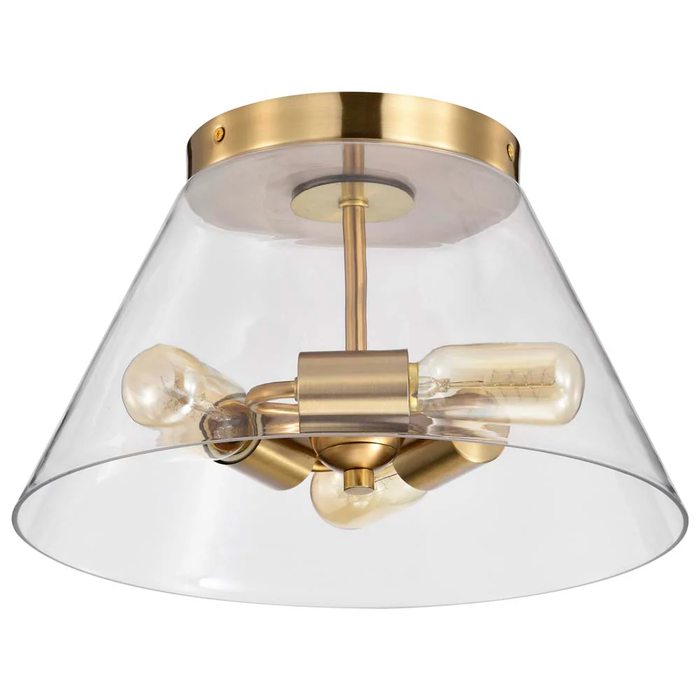 Dover 3-Light Small Flush Mount Vintage Brass with Clear Glass - Image 3