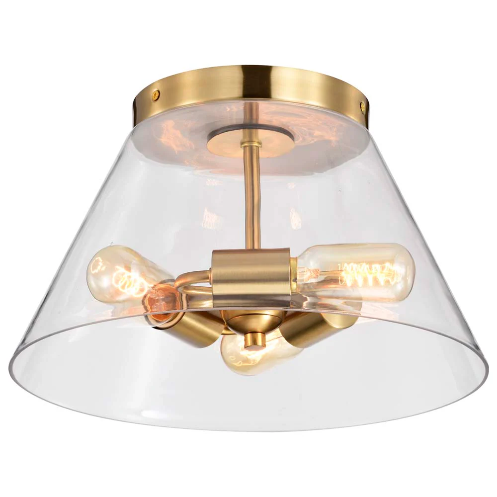 Dover 3-Light Small Flush Mount Vintage Brass with Clear Glass - Image 4
