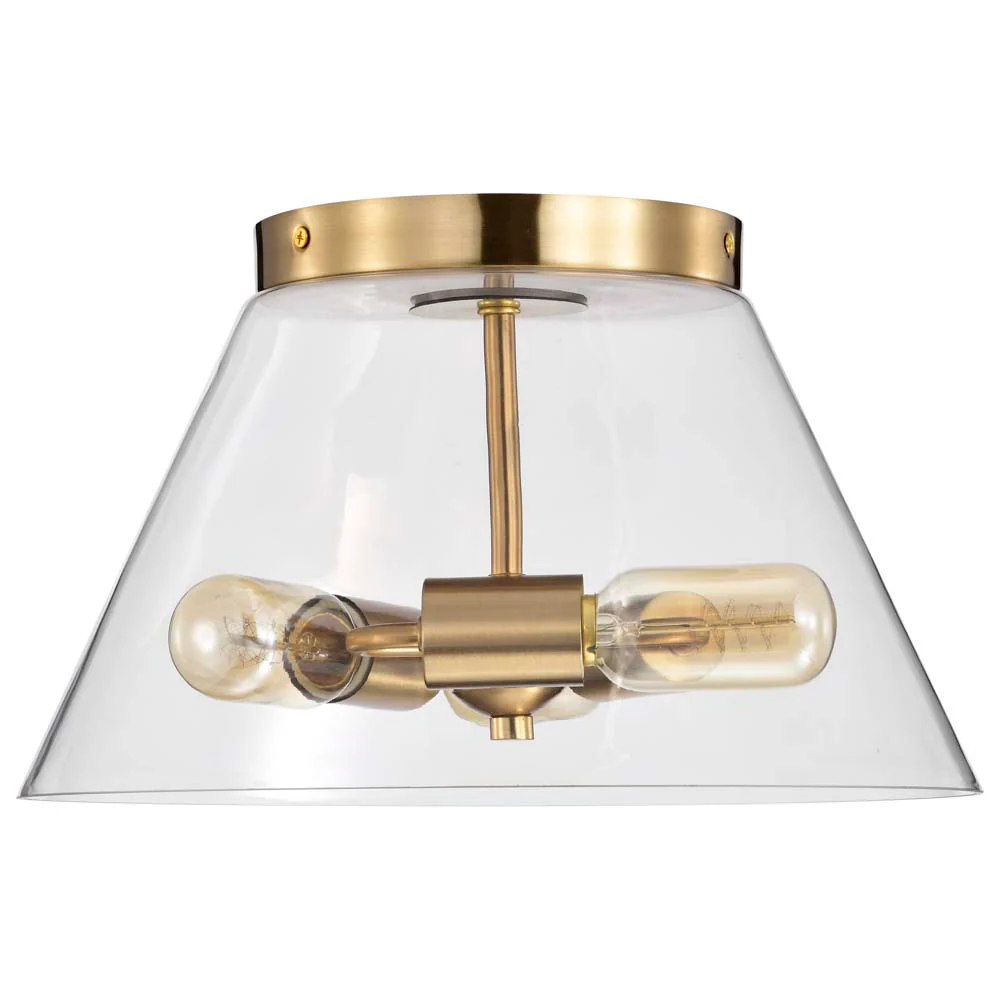 Dover 3-Light Small Flush Mount Vintage Brass with Clear Glass - Image 5