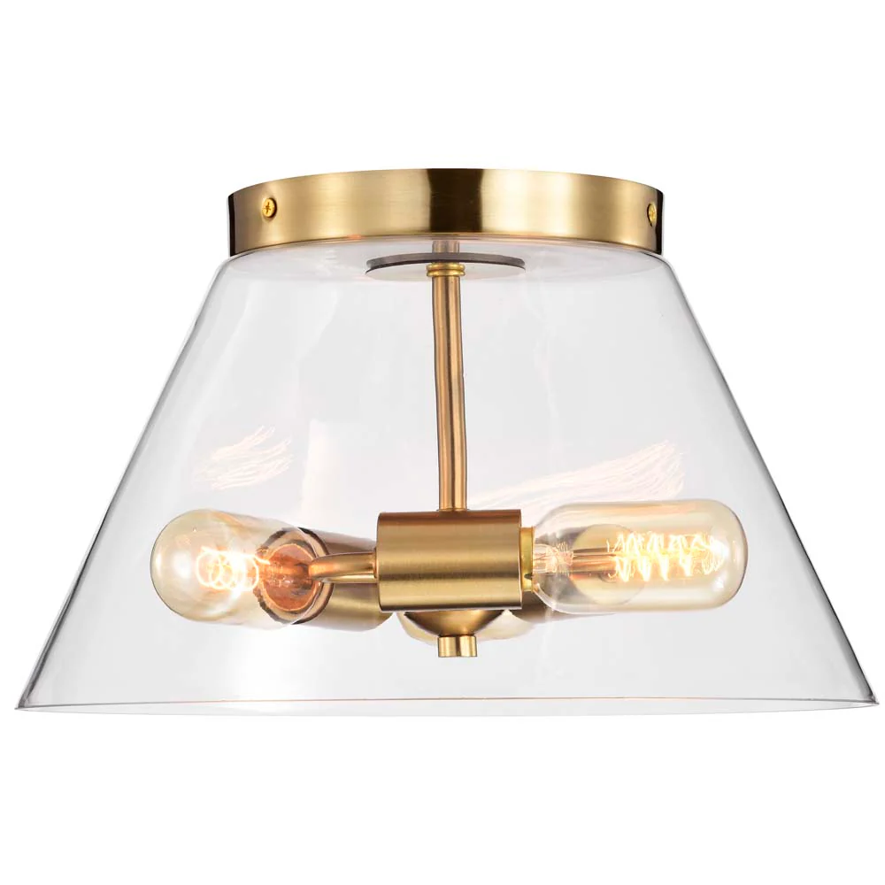 Dover 3-Light Small Flush Mount Vintage Brass with Clear Glass - Image 6