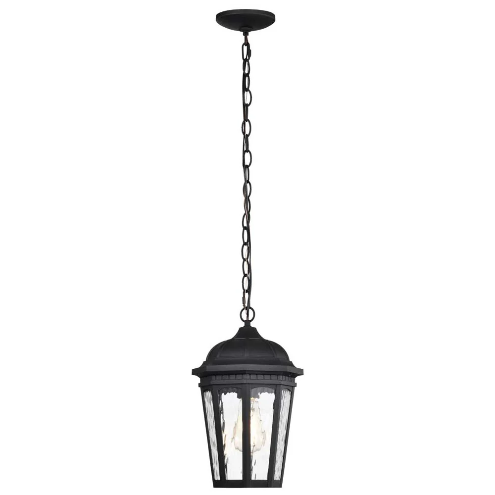 East River Outdoor 14.5-in Hanging Light Matte Black Finish w/ Clear Water Glass - Image 2