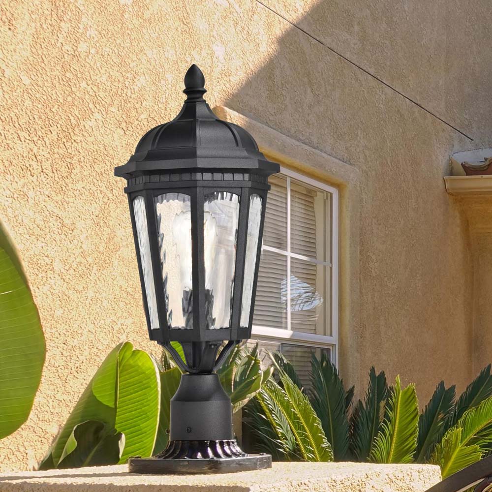 East River Outdoor 19.5-in Post Light Lantern Matte Black Finish w/ Clear Glass - Image 9