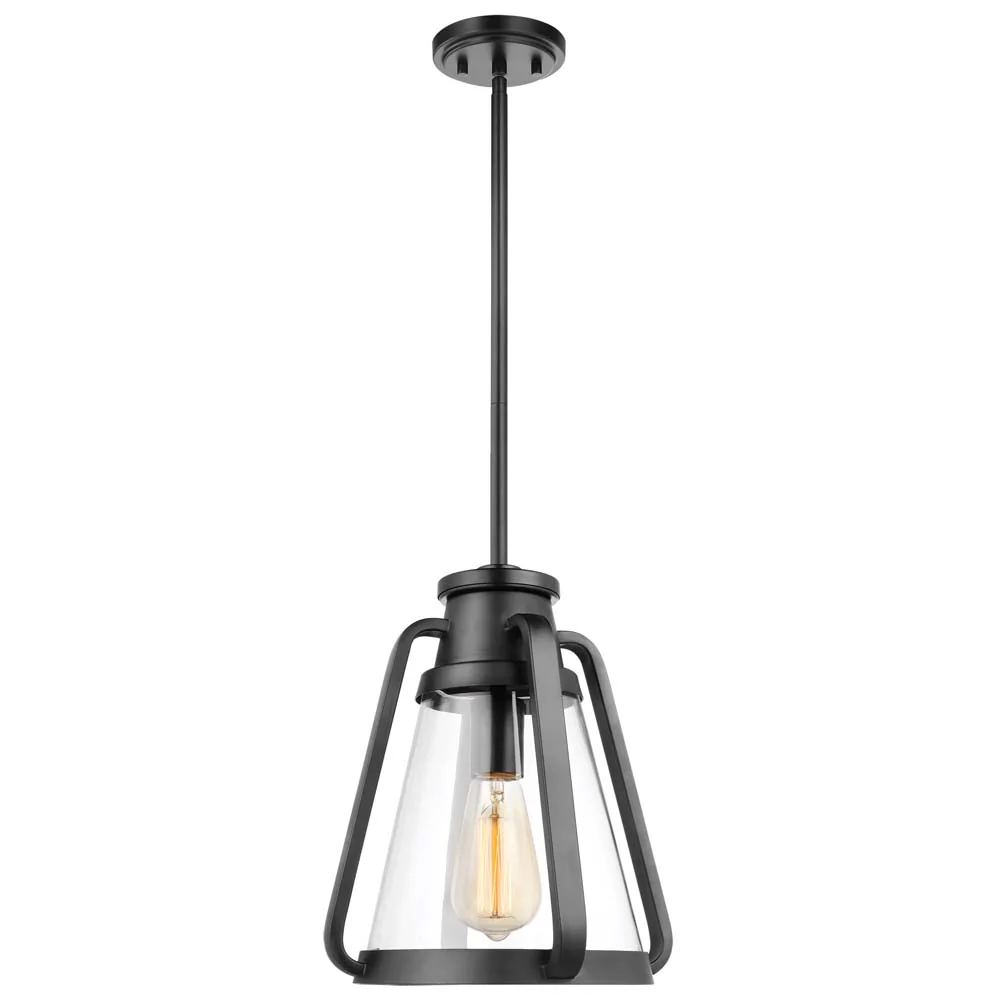 Everett 1-Light 10-in Pendant Matte Black with Clear Glass - Image 2