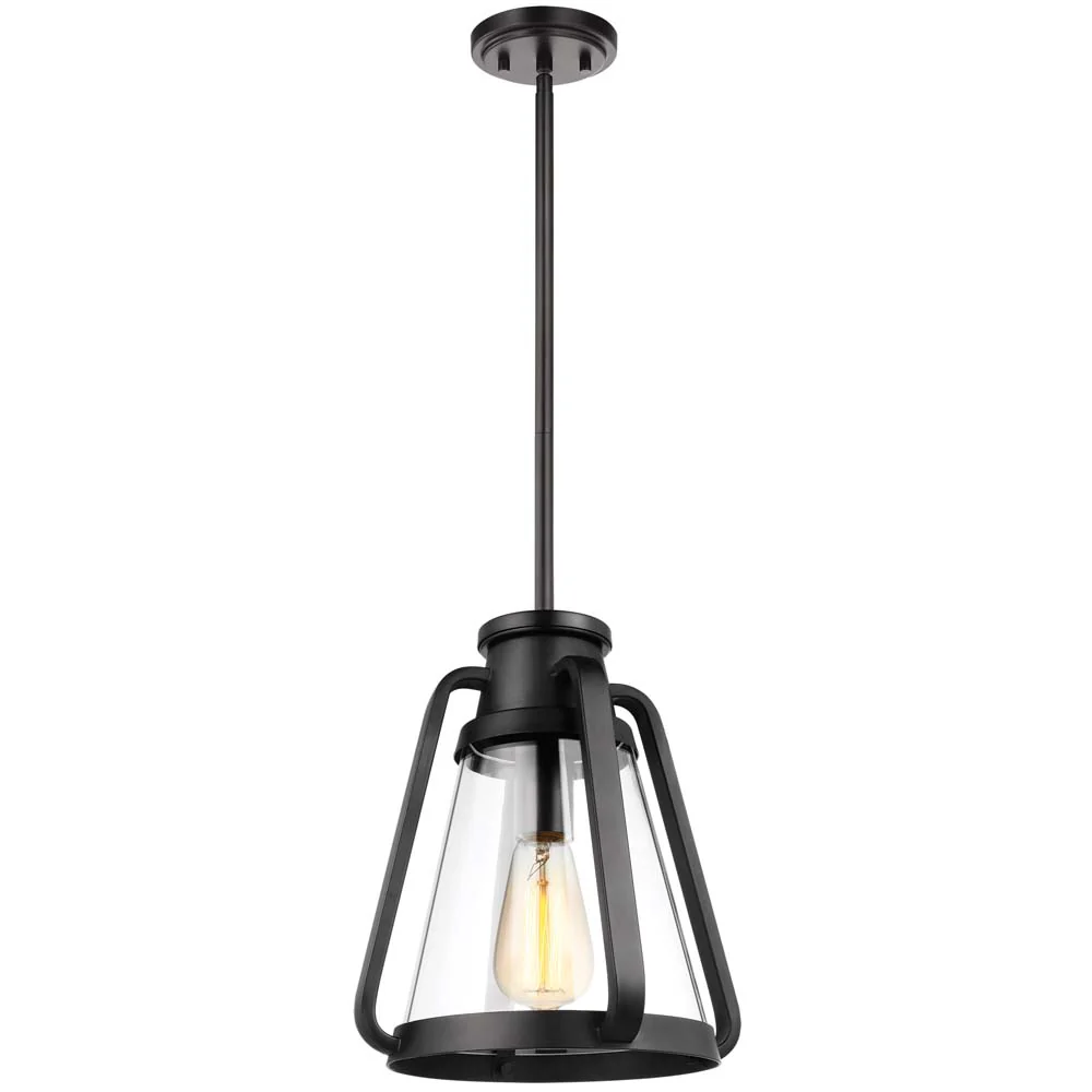 Everett 1-Light 10-in Pendant Matte Black with Clear Glass - Image 3