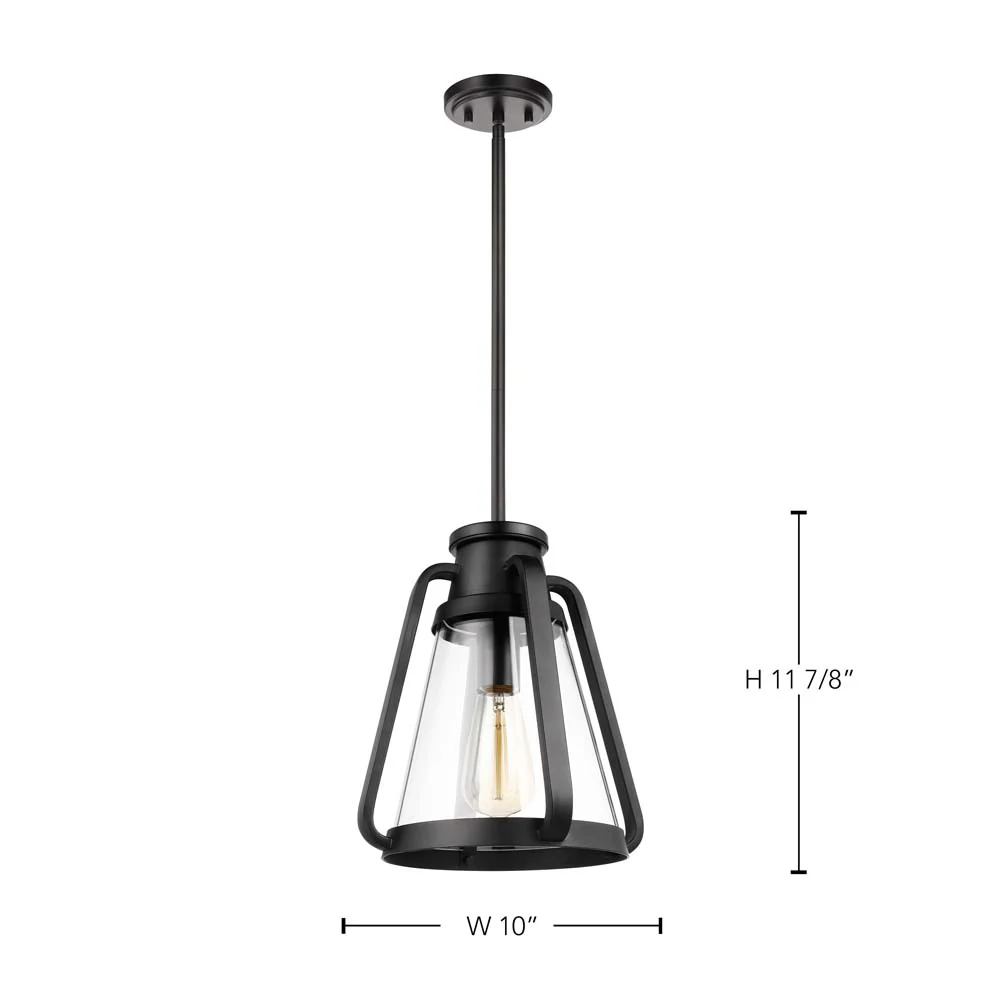 Everett 1-Light 10-in Pendant Matte Black with Clear Glass - Image 7