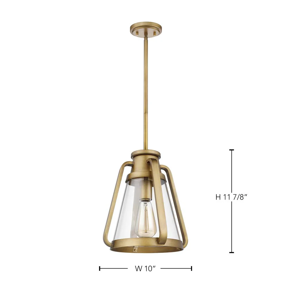 Everett 1-Light 10-in Pendant Natural Brass with Clear Glass - Image 7