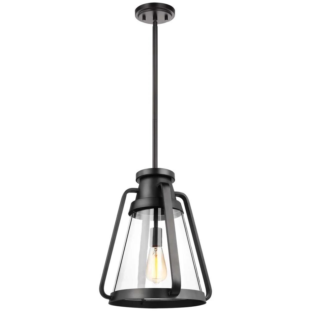 Everett 1-Light 14-in Pendant Matte Black with Clear Glass - Image 3