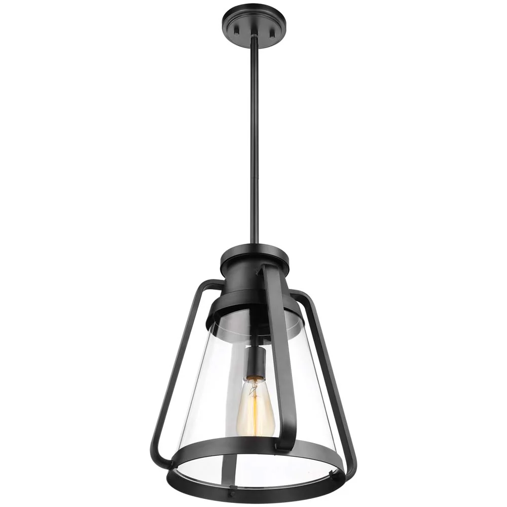Everett 1-Light 14-in Pendant Matte Black with Clear Glass - Image 4