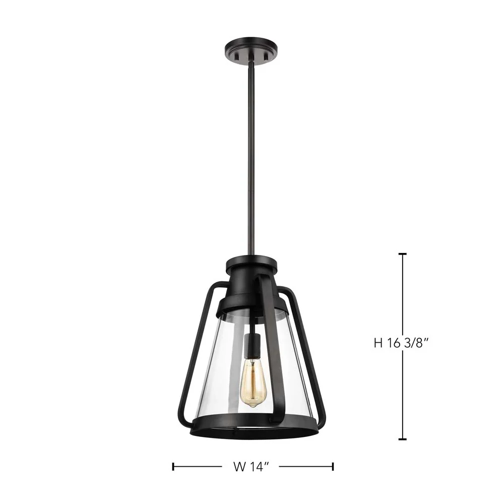 Everett 1-Light 14-in Pendant Matte Black with Clear Glass - Image 7