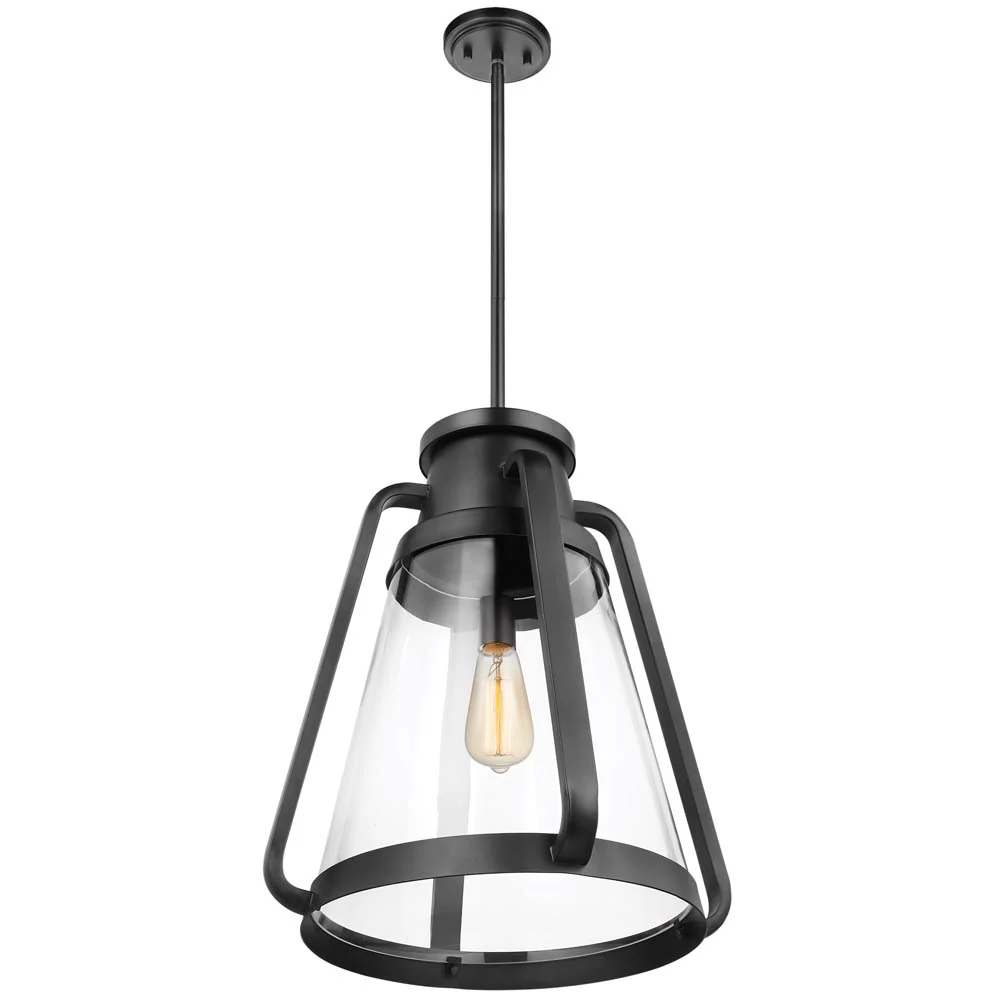 Everett 1-Light 18-in Pendant Matte Black with Clear Glass - Image 4