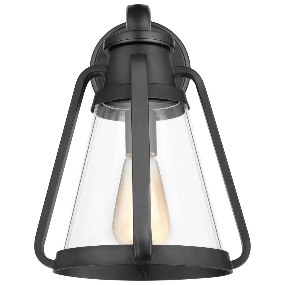 Everett 1-Light Large Wall Sconce Matte Black with Clear Glass - Image 2