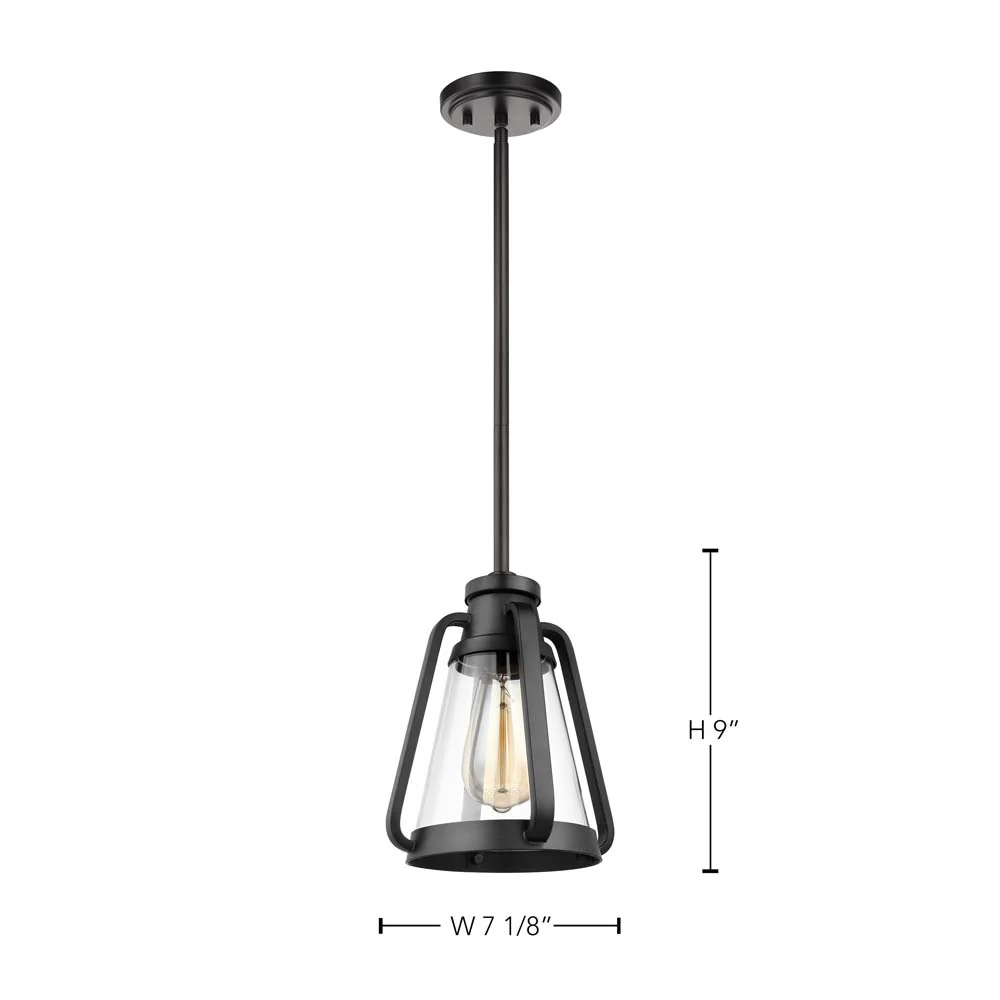 Everett 7-in Mini Pendant Matte Black Finish with Clear Glass - Image 7