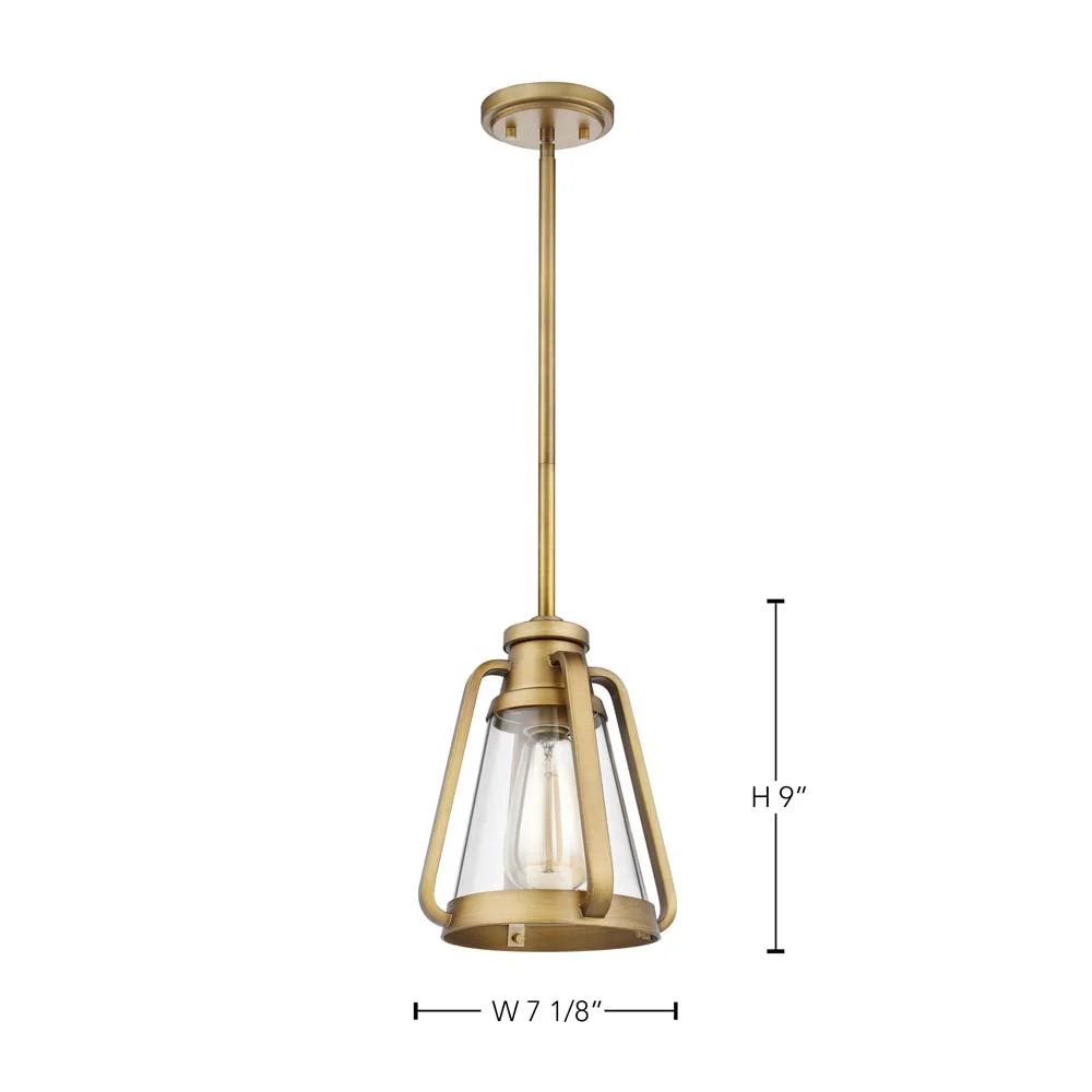 Everett 7-in Mini Pendant Natural Brass Finish with Clear Glass - Image 6